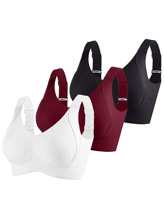 3 Pack Push Up Bras for Women Wide Strap Comfy Wireless Full Coverage Padded Bralettes U Back Non Wired Bra Plus Size