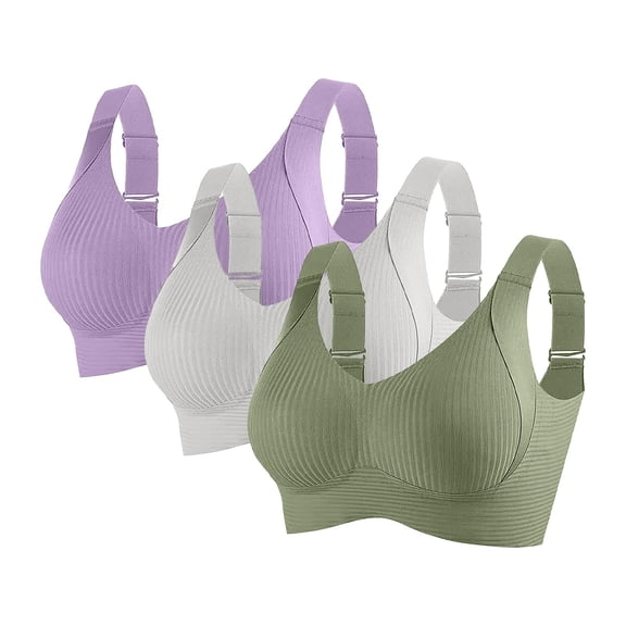 Ailaofu 3 Pack Seamless Wirefree Sports Bra for Women Adjustable Comfortable Supportive Push Up Full Coverage V Neck Yoga Bras