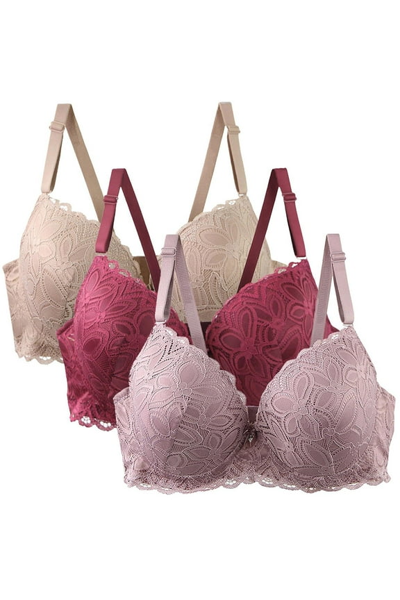 3 Piece Bra Packs Women Floral Lace Everyday Bras Push Up Smooth Bralettes Supportive Wire T Shirt Bra