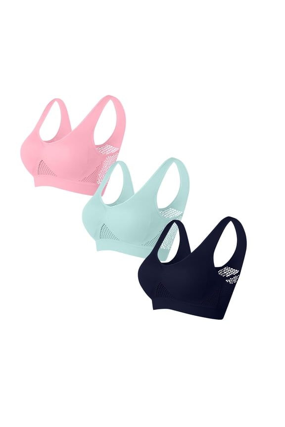 3PC Breathable Cool Liftup Air Bra,Padded Sports Bra for Women,Womens Underwear Breathable Large Size Snug Bras No Steel Ring