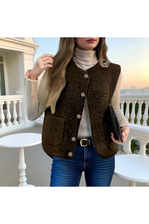 Autumn Winter Woolen Sheepskin Sleeveless Jacket Women Thicken Waistcoat Loose Plush Fake Leather Vests Fleece Coat