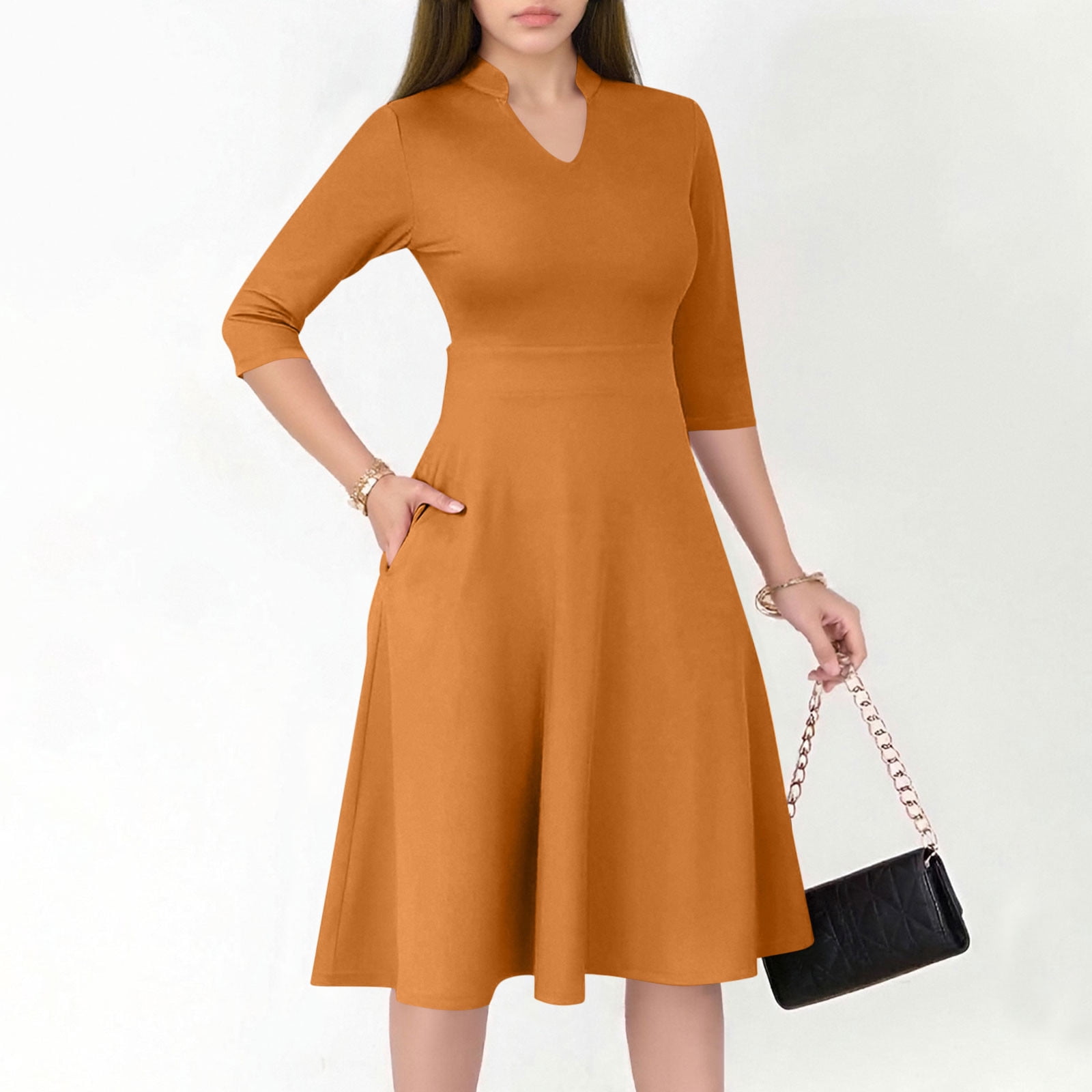 Ailaofu Casual Dresses for Women Semi Formal Fit and Flare 3/4 Sleeve  A-line Church Work Dress with Pockets - Walmart.com