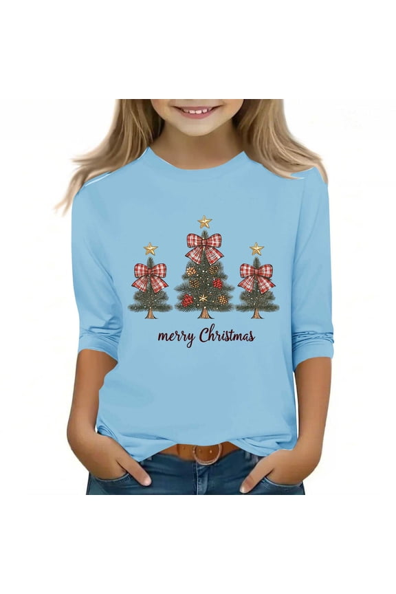 Christmas Shirts for Women 3/4 Sleeve Plus Size Crewneck Loose Fit Cute Holiday Christmas Print Tops for Women 2026