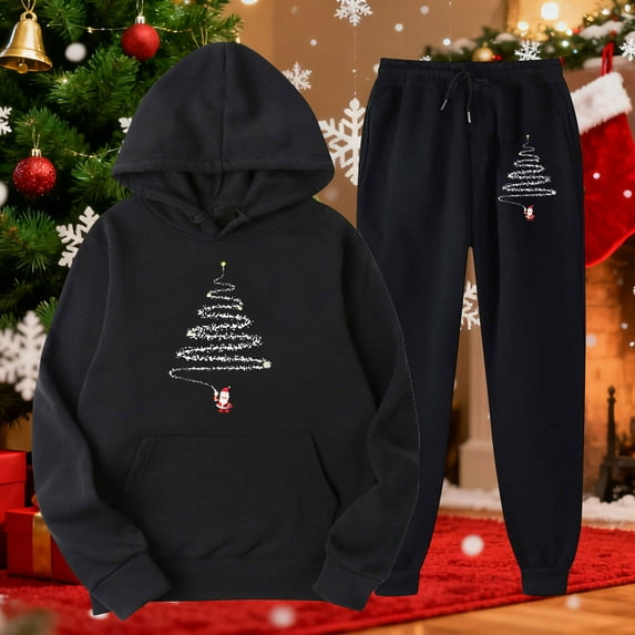 Ailaofu Christmas Sweat Suit for Women 2 Pieces Ugly Tree Hoodies Tracksuit Novelty Funny Graphic Tracksuit Set Xmas Outfits