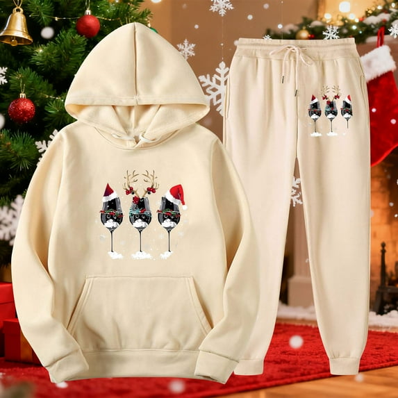 Ailaofu Christmas Sweat Suit for Women 2 Pieces Ugly Tree Hoodies Tracksuit Novelty Funny Graphic Tracksuit Set Xmas Outfits