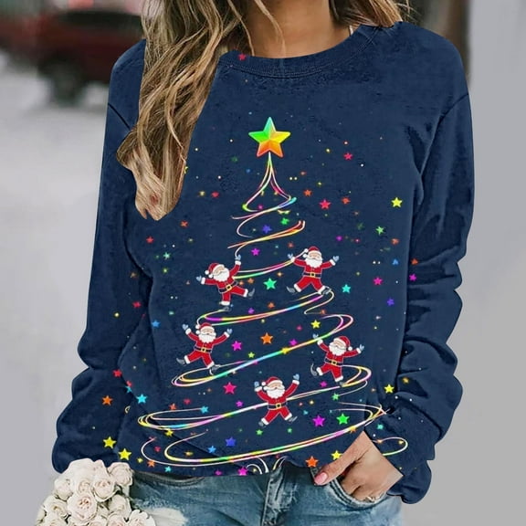 Ailaofu Christmas Sweater Long Sleeve Crewneck Knit Ugly Sweater Trendy Casual Funny Xmas Graphic Print Cute Pullover Sweaters