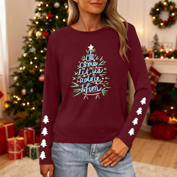 Ailaofu Christmas Sweatshirts Women Tis The Season Xmas Shirt Christmas Tree Graphics Tees Holiday Long Sleeve Pullover Tops