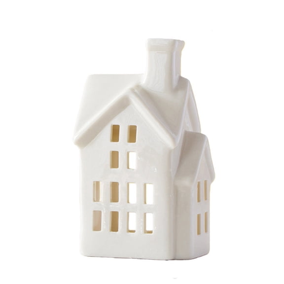 Ailaofu Christmas White Ceramic Village House Tea Candle Holders Hollow Cutout Mini Figurine for Xmas Tabletop Shelf Mantel Winter Decor