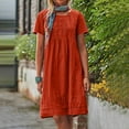 thumbnail image 1 of Ailaofu Cotton Linen Midi Dress for Women Short Sleeve Crewneck Knee Length Lounge Dress Casual Loose Cruise Outfits, 1 of 5