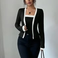 thumbnail image 1 of Ailaofu Cropped Cardigan Sweaters for Women Color Block Lightweight Bolero Shrug Down Long Sleeve Tops Vest Two-Piece Set, 1 of 5