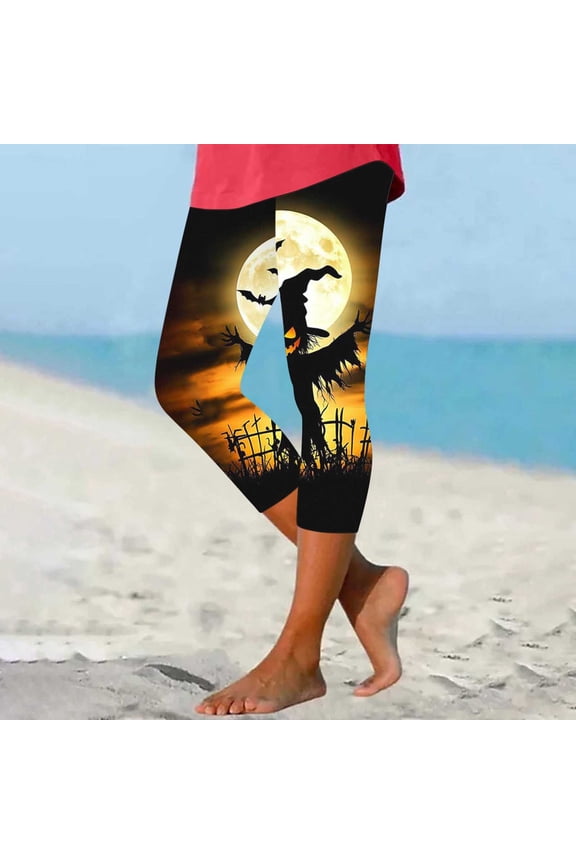 Cute Halloween Capri Leggings for Women High Waisted Workout Pants