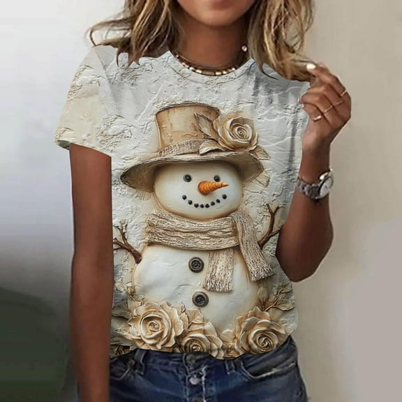 Ailaofu Cute Xmas Graphic Tees for Women Trendy Short Sleeve Ugly Christmas T Shirts Trendy Holiday Christmas Tops