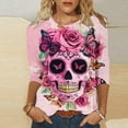 thumbnail image 1 of Ailaofu Día De Los Muertos Shirts for Women 2025 Mexican Day of Dead T-Shirts Skull Skeleton Print 3/4 Sleeve Tops Sweatshirt, 1 of 5