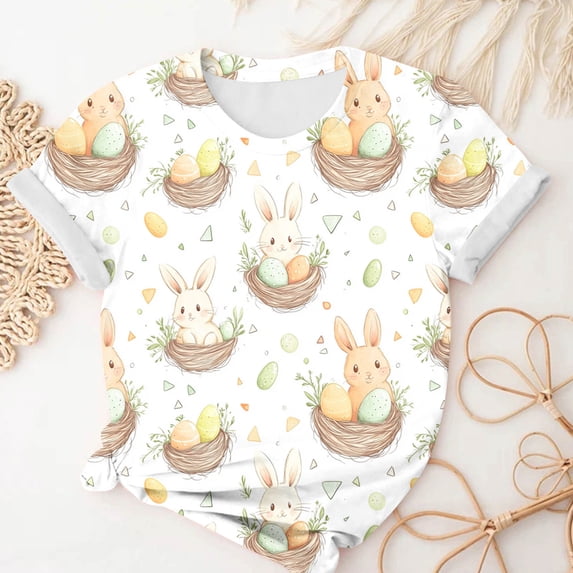 Ailaofu Easter Bunny Shirt for Women Cute Rabbit Graphic T Shirt Funny ...