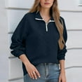 thumbnail image 1 of Ailaofu Fall Long Sleeve Tops for Women Quarter Zip Pullover Dressy Casual Textured Blouse Lapel Neck Shirt, 1 of 7