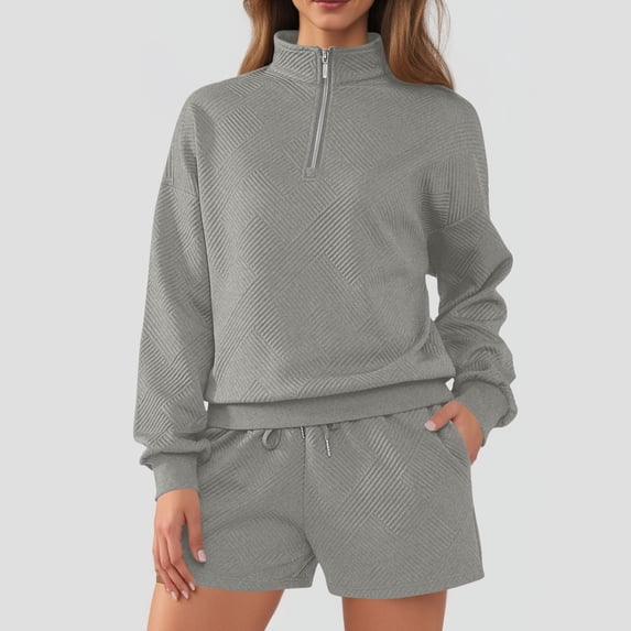 Ailaofu Fall Outfits for Women 2025 Fashion Quarter Zipper Sweatshirt Shorts Sweatsuits 2 Piece Set Tracksuit