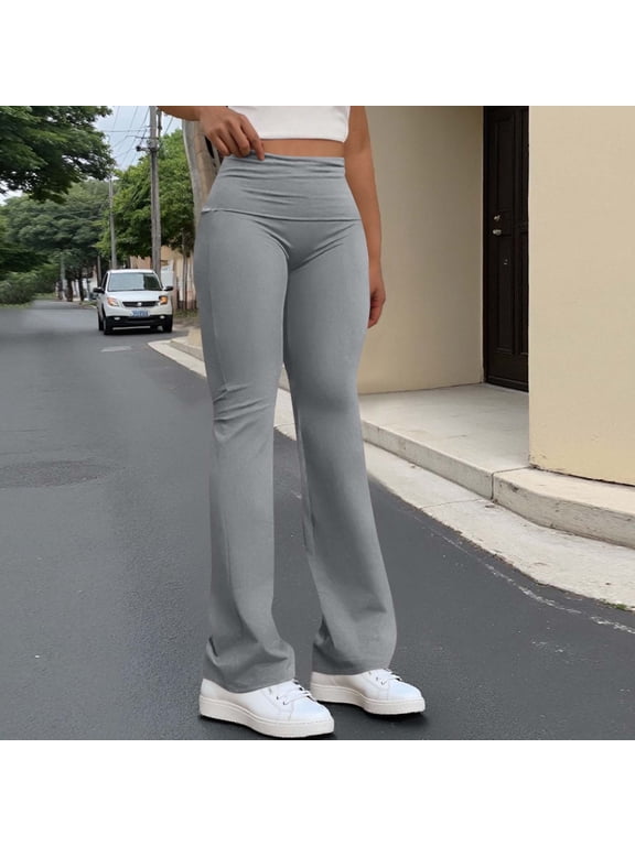 Flare Leggings for Women Low Rise Fold Over Flared Yoga Pants Bootcut Leggings Ladies Comfy Workout Pants