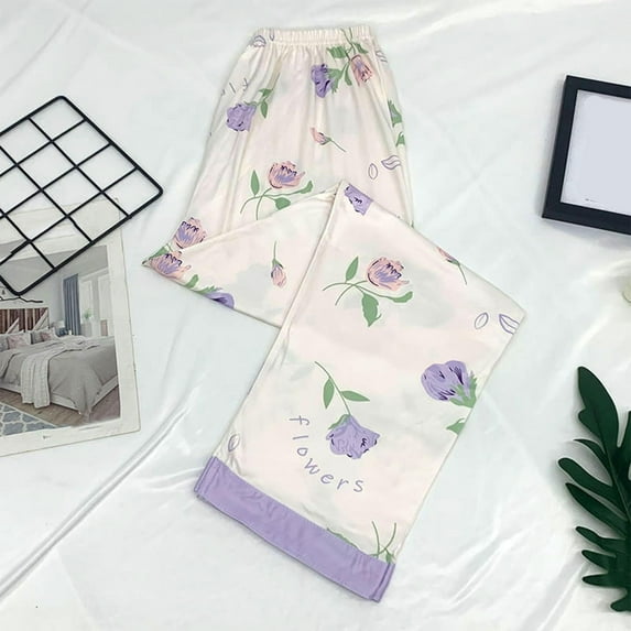 Ailaofu Floral Printed Pajama Pants for Women 2025 Soft Sleep Lounge Pants Loose Elastic Waist Comfy Pjs Bottom