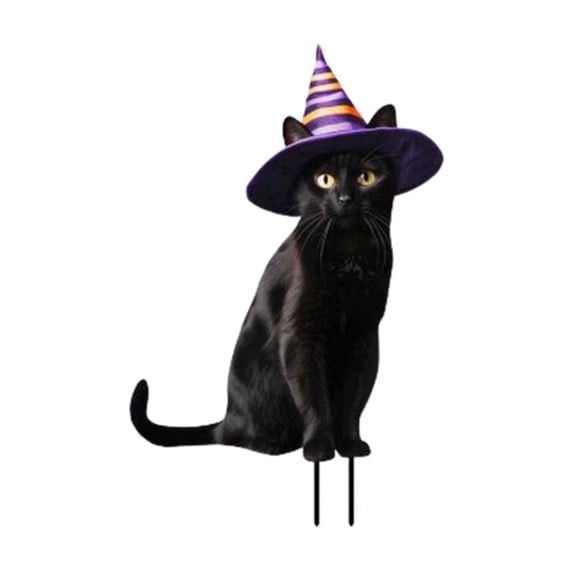 Ailaofu Halloween Garden Ground Plug Kitty With Witch Hat And Pumpkin Patio Lawn Decor Insert For Front Yard Display