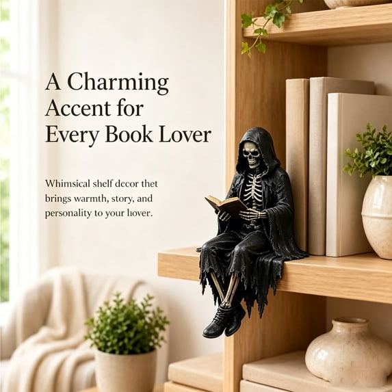 Ailaofu Halloween Gothic Dark Figure Hooded Reader Statue Mysterious Book Decor For Bookshelf Desk Mantel Display
