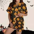 thumbnail image 1 of Ailaofu Halloween Pajamas Women Satin Silk Button Up Shirt And Shorts Pjs Sets 2 Piece Loungewear Sets Soft Sleepwear, 1 of 7
