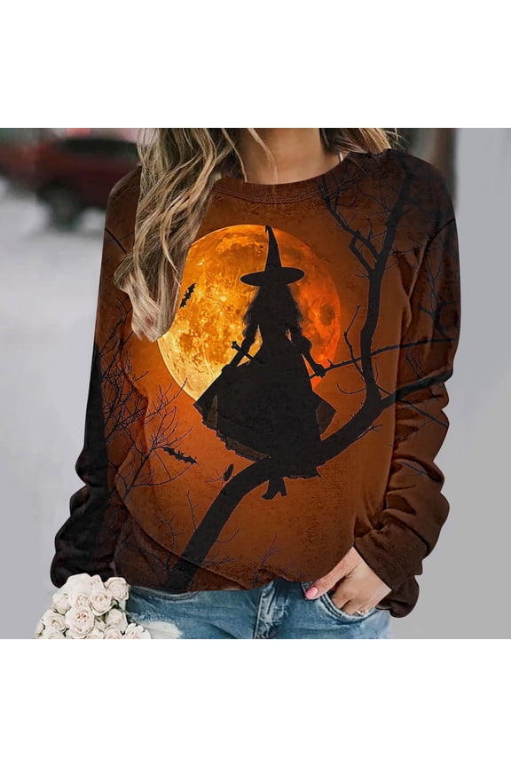 Halloween Sweatshirts For Women Long Sleeve Graphic Crewneck Sweatshirt Pullover Tops Fall Fashion Clothing