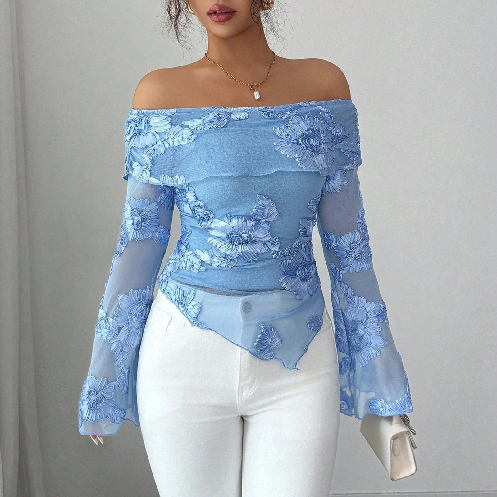 Y2K Semi Sheer Bell Sleeve Top (M/L) main image 1