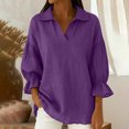 thumbnail image 1 of Ailaofu Linen Shirts for Women 3/4 Sleeve Tops Casual Collar Dressy Blouses Loose Three Quarter Length Tunic Tops, 1 of 6