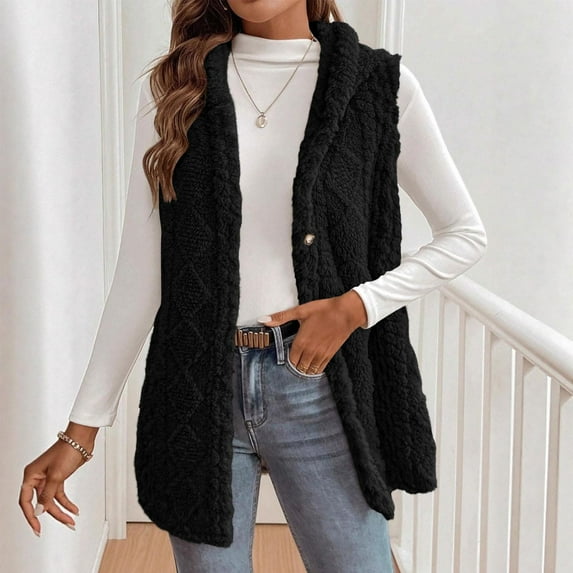 Ailaofu Long Fleece Vest Women Sleeveless Sherpa Jacket Winter Clothing for Women Warm Button Down Coat