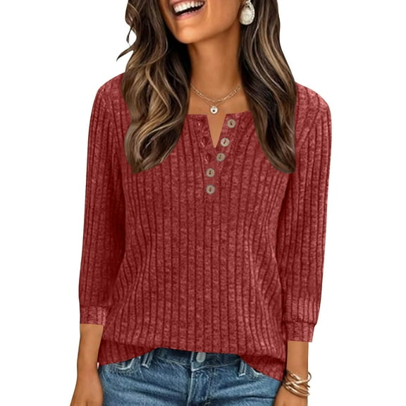 Ailaofu Long Sleeve Henley Shirts Women's Business Casual Lightweight Tunic Sweater Tops