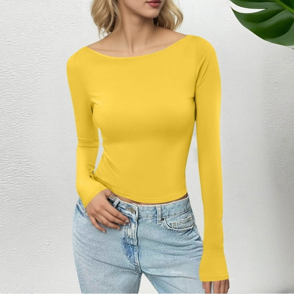 Ailaofu Long Sleeve Shirts for Women 2025 Fall Boat Neck Ribbed Knit Ruched Fitted Going Out Tops Casual Basic Tees