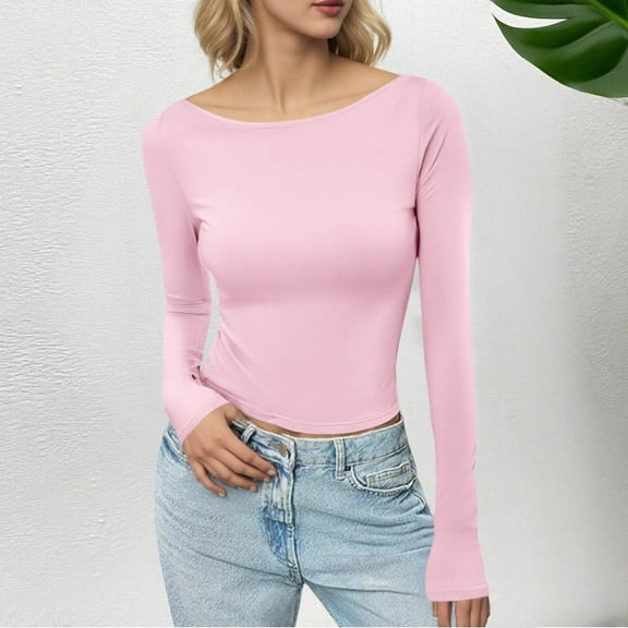 Ailaofu Long Sleeve Shirts for Women 2025 Fall Boat Neck Ribbed Knit Ruched Fitted Going Out Tops Casual Basic Tees