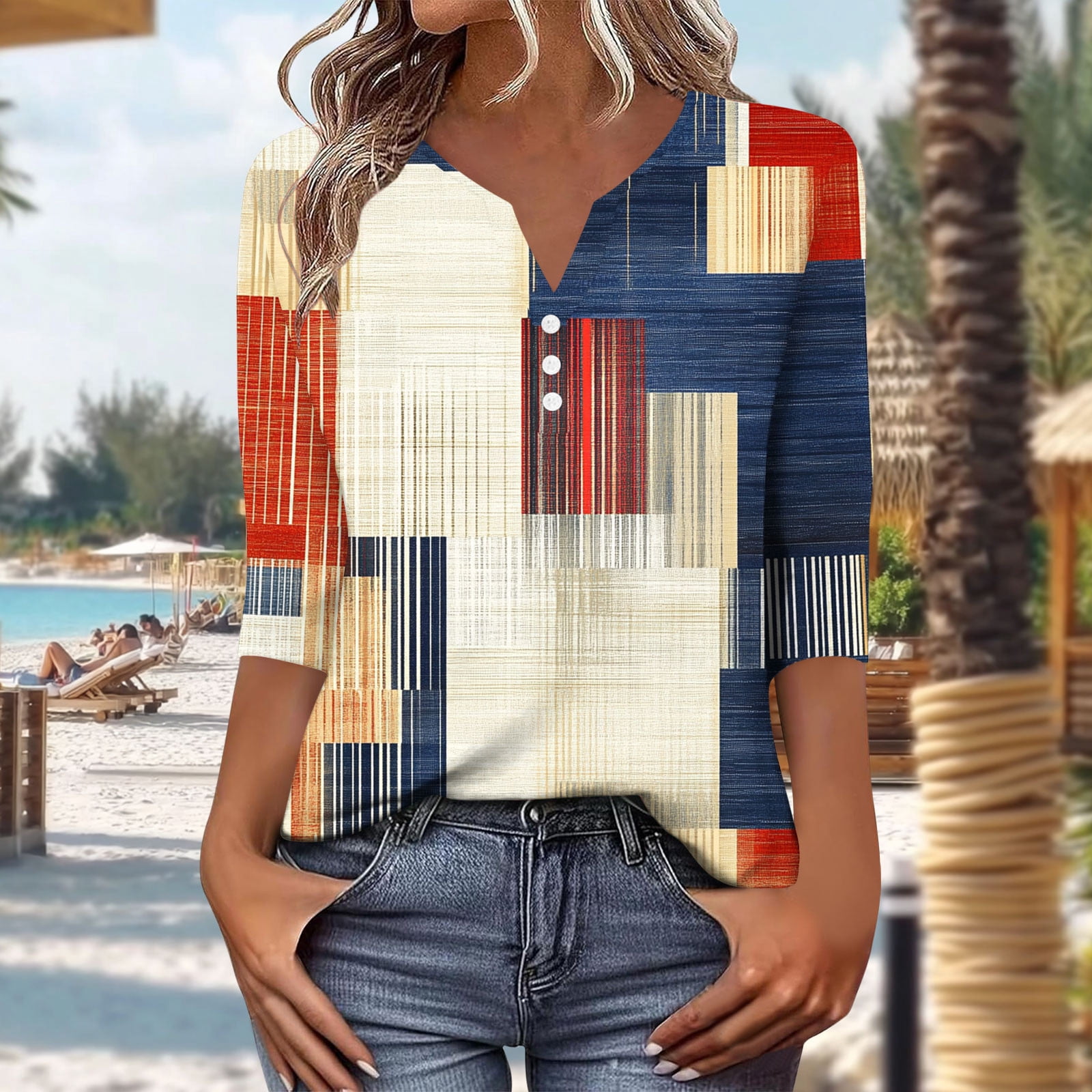 Ailaofu Long Sleeve Shirts for Women Casual V Neck Spring Tops Dressy ...