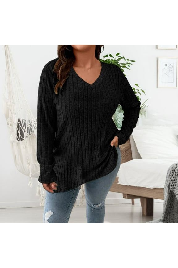 Long Sleeve Shirts for Women V Neck Casual Sweaters Basic Knit Fall Fashion Pullover Tops