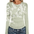 thumbnail image 1 of Ailaofu Long Sleeve Tops for Women Round Neck Floral Blouse Layering Fitted Going Out Top, 1 of 6