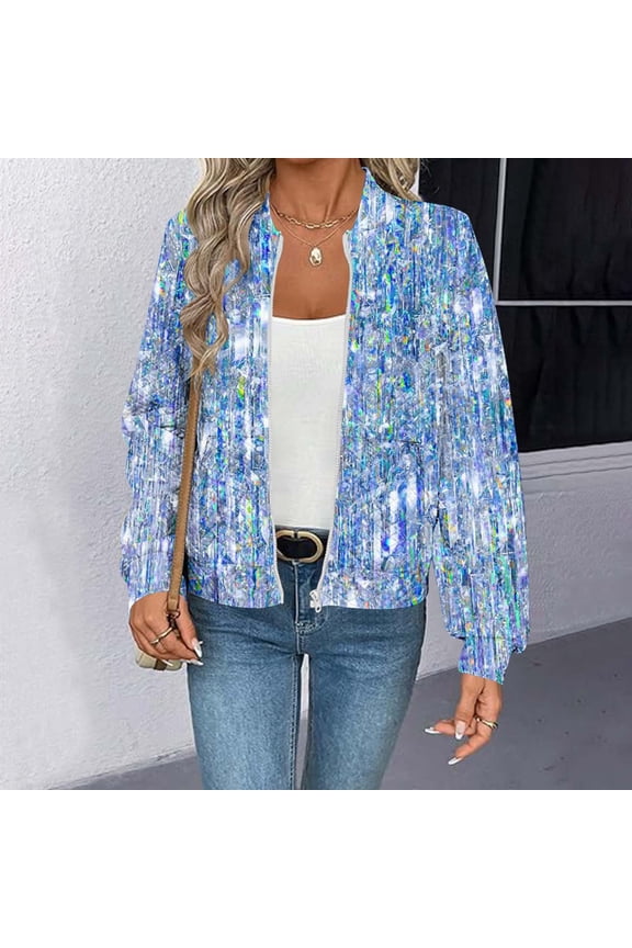 New Sequin Hoodie for Women, Long Sleeve Loose Fit Casual Jackets Fashion Full Zip Sparkly Coat Relaxed Fit Daily Wear