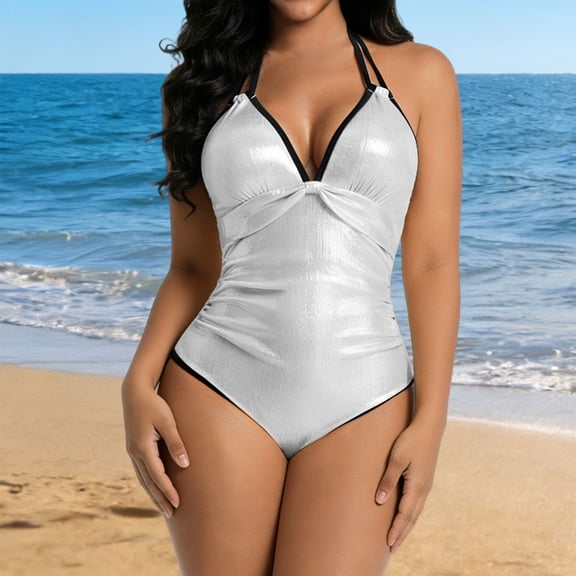 Ailaofu Piece Swimsuit for Women Tummy Control Slimming Bathing Suit Color Block V Neck Swimwear