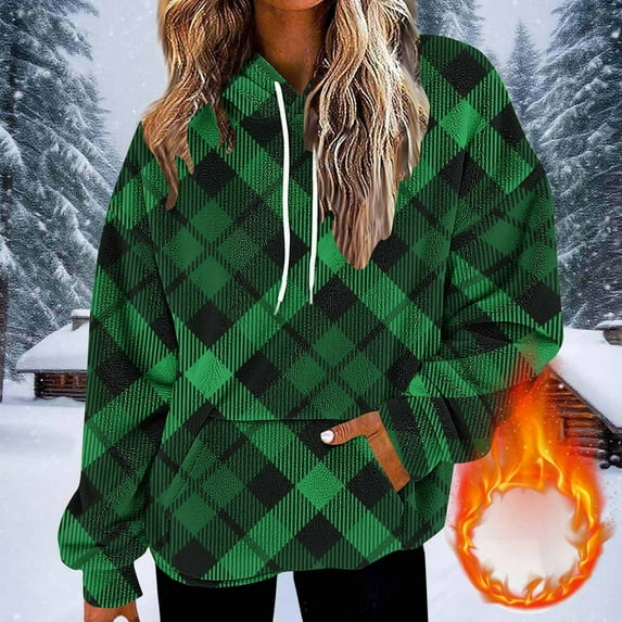 Ailaofu Plaid Hoodies for Women Oversized Long Sleeve Color Block Buttery Soft Pullover Loose Fit Fall Outfit for All Styles