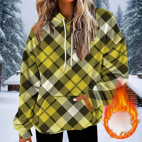 Ailaofu Plaid Hoodies for Women Oversized Long Sleeve Color Block Buttery Soft Pullover Loose Fit Fall Outfit for All Styles