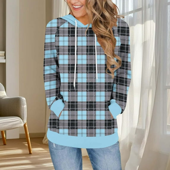 Ailaofu Plaid Hoodies for Women Oversized Long Sleeve Color Block Buttery Soft Pullover Loose Fit Fall Outfit for All Styles