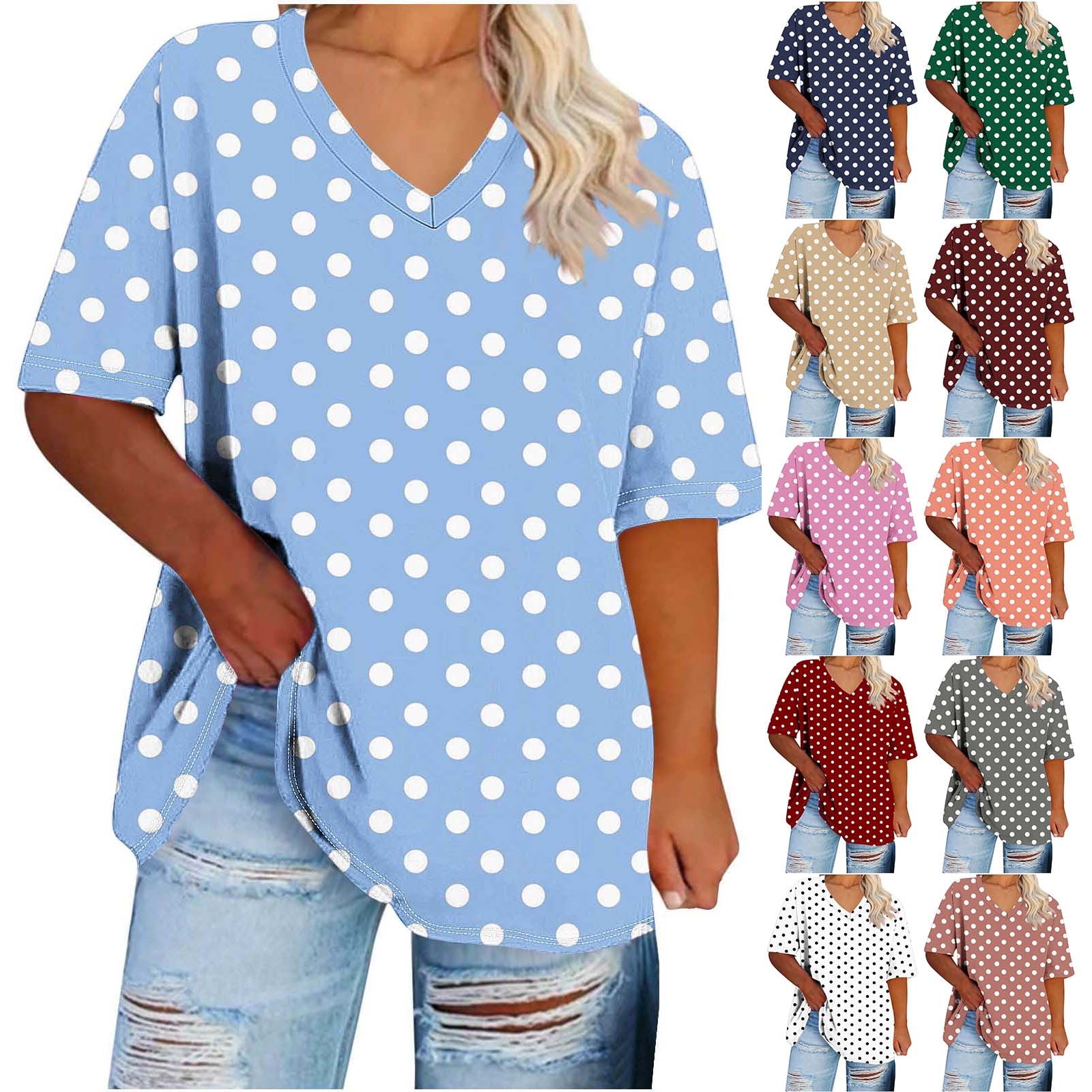 Ailaofu Plus Size Printed V Neck T-Shirt for Women Casual Loose Short ...