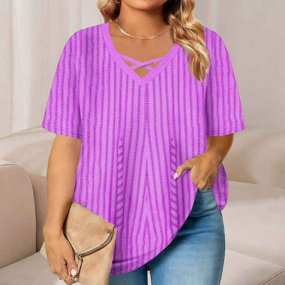 Ailaofu Plus Size Tops for Women Short Sleeve Tees V Neck Tunics Solid Color Blouse T Shirts