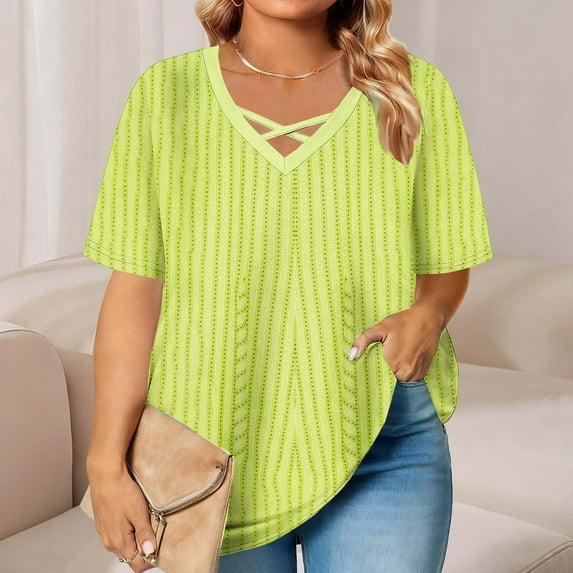 Ailaofu Plus Size Tops for Women Short Sleeve Tees V Neck Tunics Solid Color Blouse T Shirts