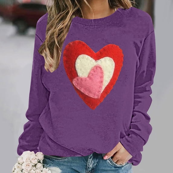 Ailaofu Plus Size Women Valentine's Sweatshirt Love Heart Print Pullover Tops Loose Casual Cute Valentines Gift Long Sleeve Sweatshirt