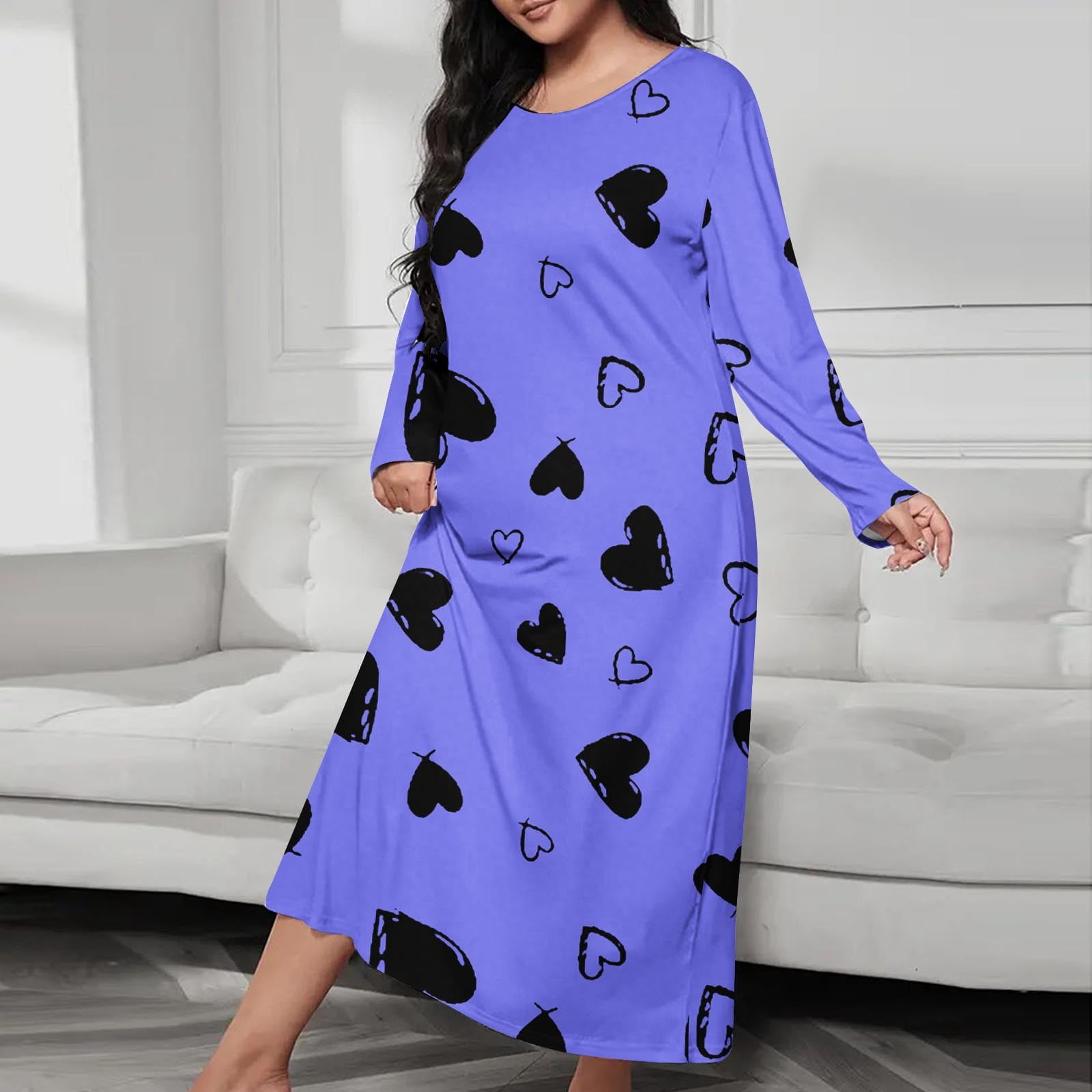 PEUCNTO Women's Long Sleeve Nightgown – Soft Sleep Shirt Pullover Dress With A-Line Silhouette, Cute Animal Prints Casual Lounge Dress