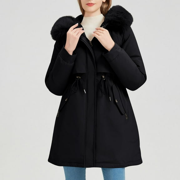 Ailaofu Puffer Jacket Women Winter Parka Puffy Coat with Long Fur Collar Hooded,Thickened Warm Bubble Overcoat for Deep Cold