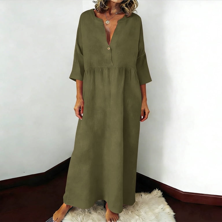 Ailaofu Spring Solid Loose Long Maxi Dress Cotton Linen Caftan, Women's, Size: 1XL Ailaofu Spring Solid Loose Long Maxi Dress Cotton Linen Caftan, Women's, Size: 1XL