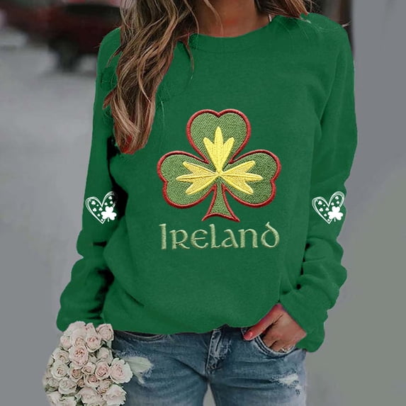 Ailaofu St Patricks Day Sweatshirt Women Crewneck Long Sleeve Shamrock St. patricks Shirts Tees Soft Comfy Casual Sweatshirts Tops