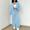 thumbnail image 1 of Ailaofu Sweatsuit for Women Casual Two Piece Outfits Oversized Pullover Sweatshirts with Thumb Hole Slit Ribbed Pants, 1 of 7