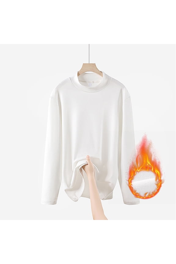Turtleneck Long Sleeve Soft Cotton Mock Neck Shirt Solid Color Basic Tee Tops